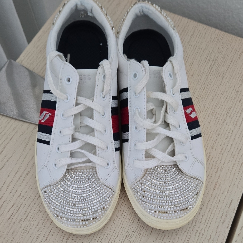 Skechers White Sneakers with Red and Black Accents